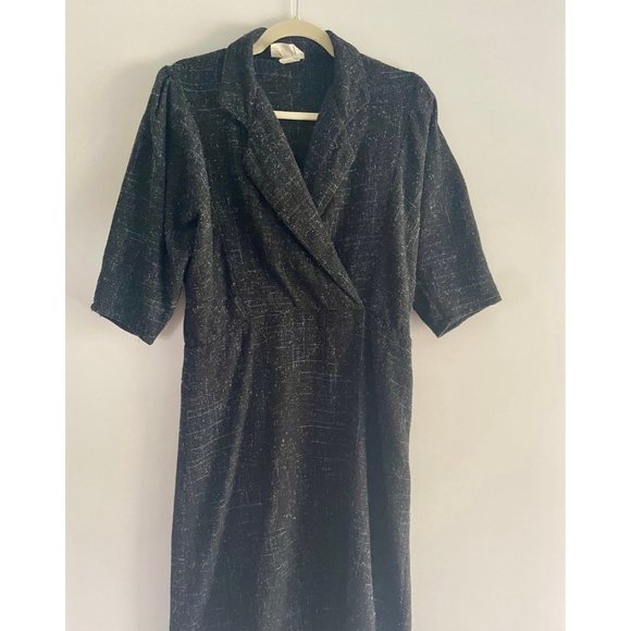 1980s Wool Dress, Size Medium, ELL-JAY Juniors Canada, V-Neck Black Winter Dress - Picture 9 of 11